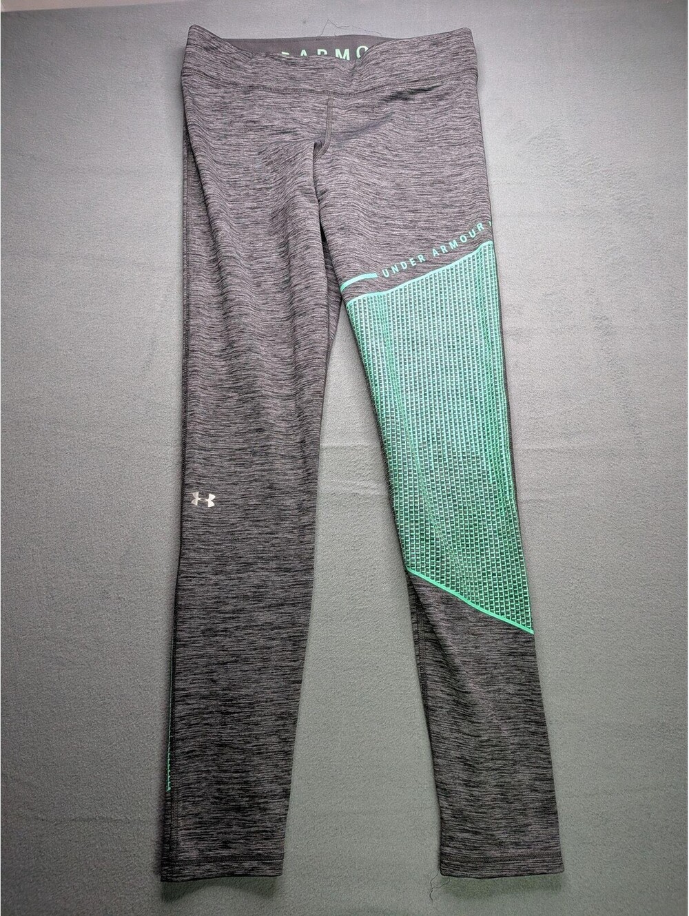 Under Armour Leggings Womens L Tall Gray Green Graphic Ankle Yoga Gym Workout